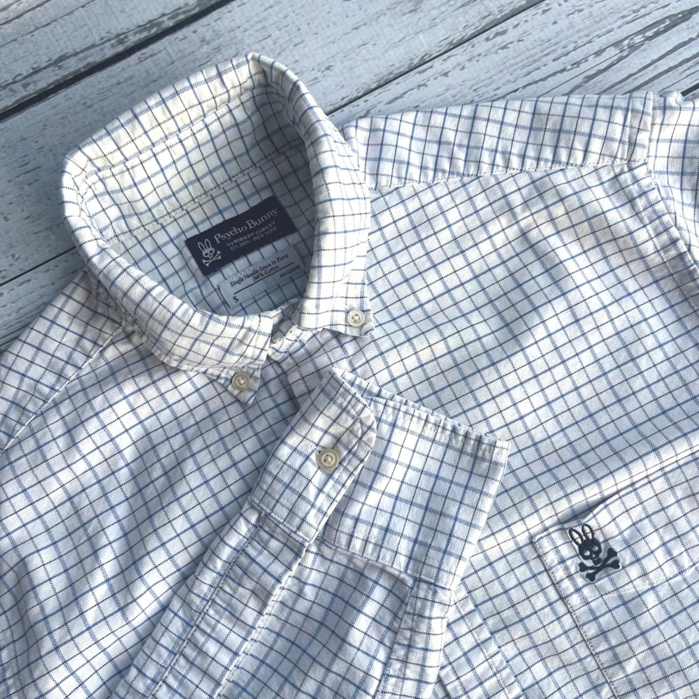 Psycho Bunny Mens Tattersall Check Long Sleeve Button Down Shirt Small Designer